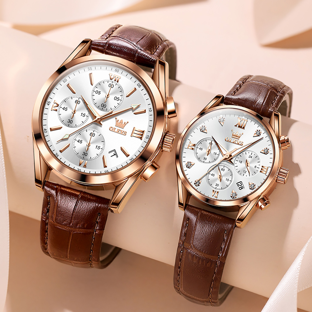 OLEVS-Montre de couple pour ho - Leather Watch Band Men avis et prix