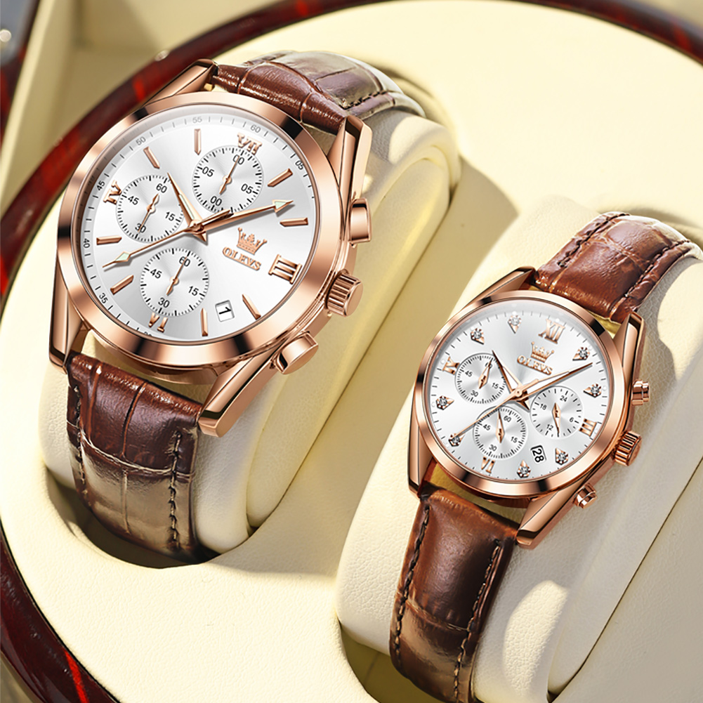 OLEVS-Montre de couple pour ho - Leather Watch Band Men avis et prix