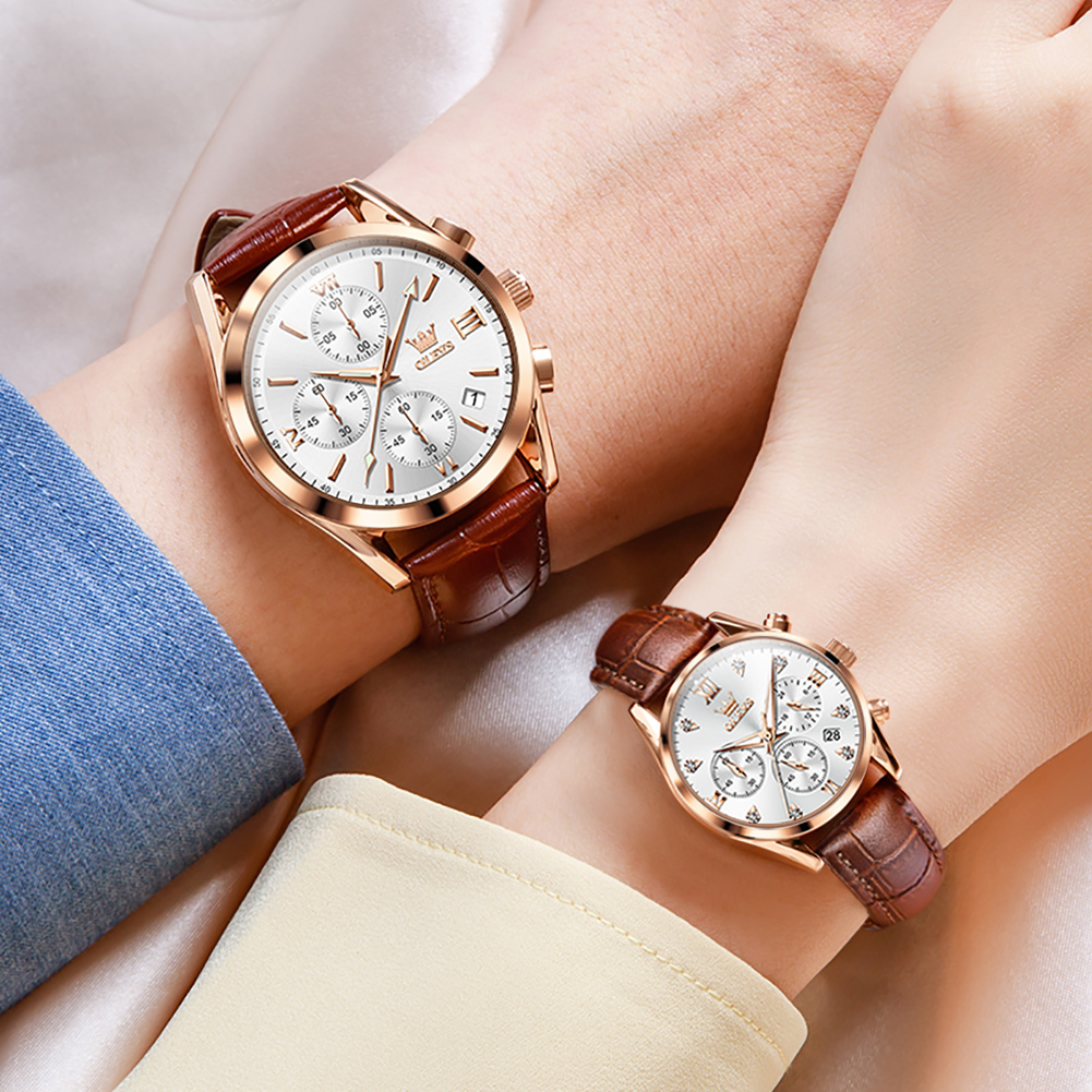 OLEVS-Montre de couple pour ho - Leather Watch Band Men avis et prix